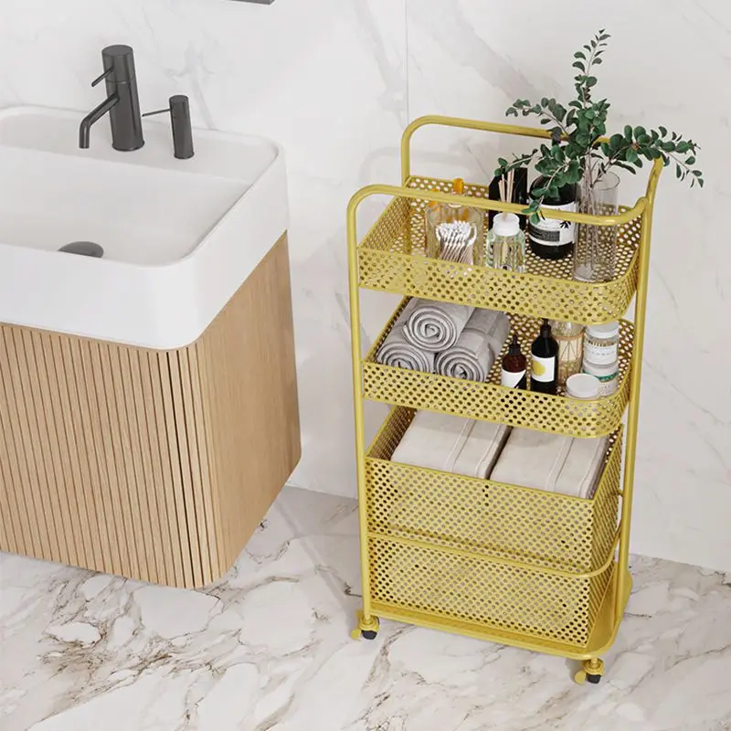 Bathroom Light Luxury Dirty Clothes Basket Cart Ins Wind Clothes Storage Basket Narrow Shelf Kitchen Islands Trolleys Furniture