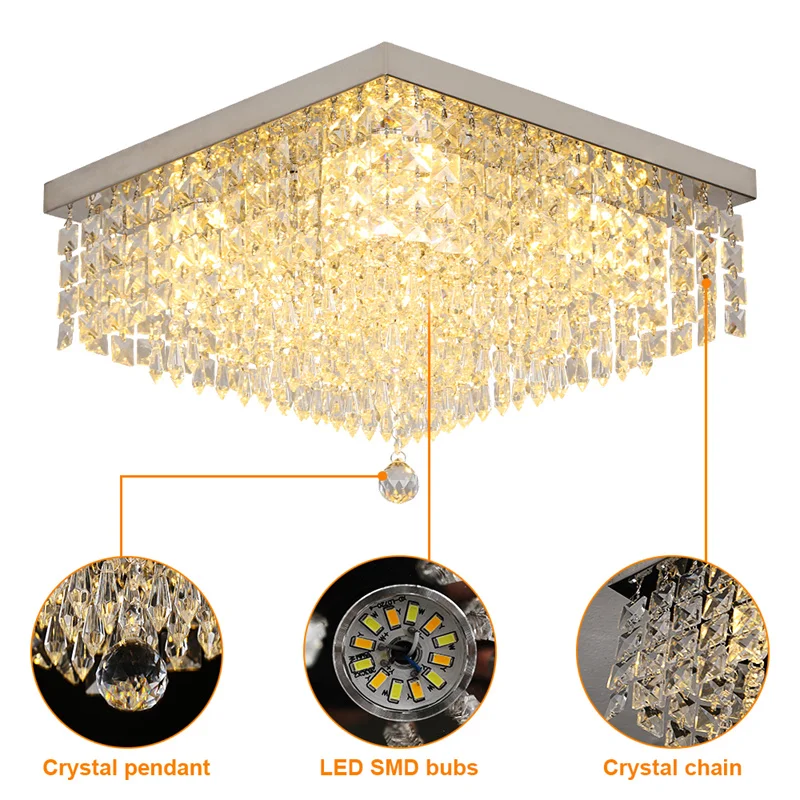 Modern Indoor Ceiling Lamp For Dining Room Stainless Steel Led Chandelier Light Fixture Crystal Lustres Luminaire Room Pendant