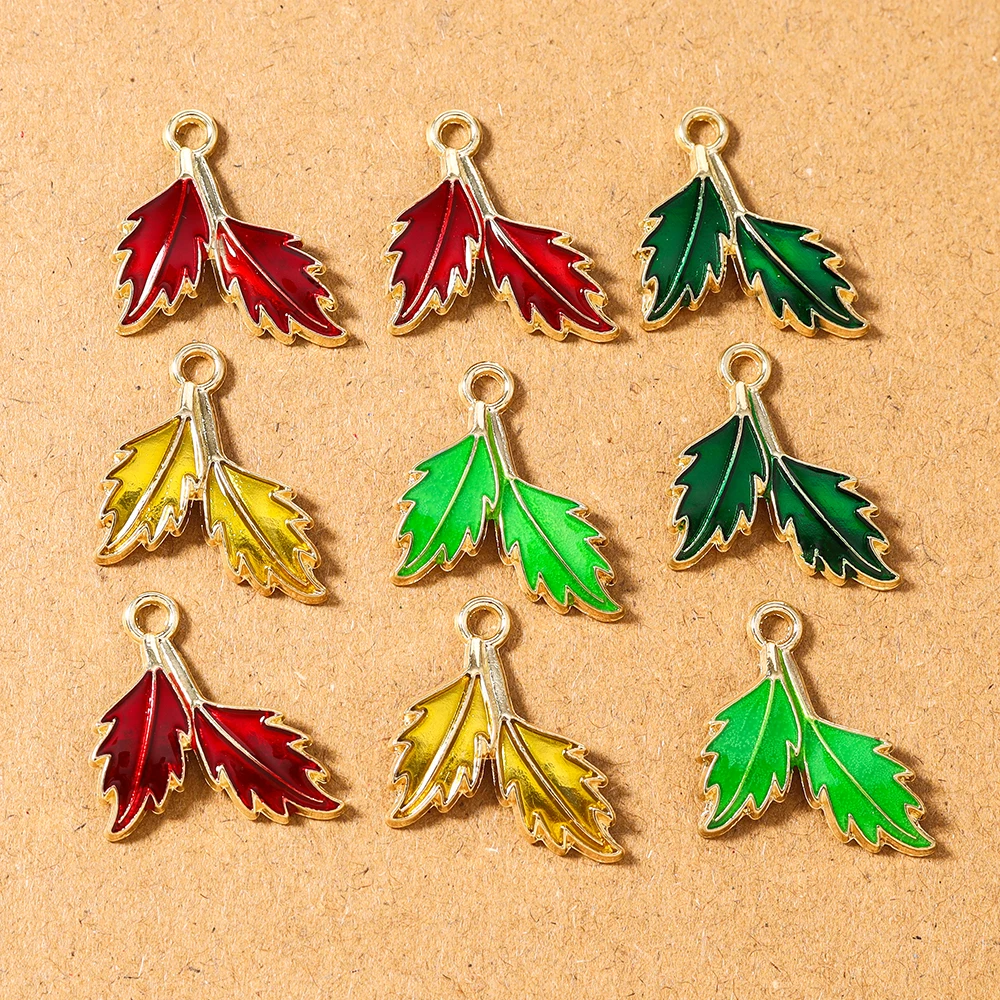 

10pcs Enamel Plant Leaf Charms Pendants for Jewelry Making Necklace Earrings DIY Handmade Accessories Supplies