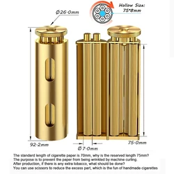 Handmade Brass Rolling Cigarette Machine Bearing Gear Rotation Vintage Cylinder Cigarette Wrapping Machine for 70MM * φ 8mm