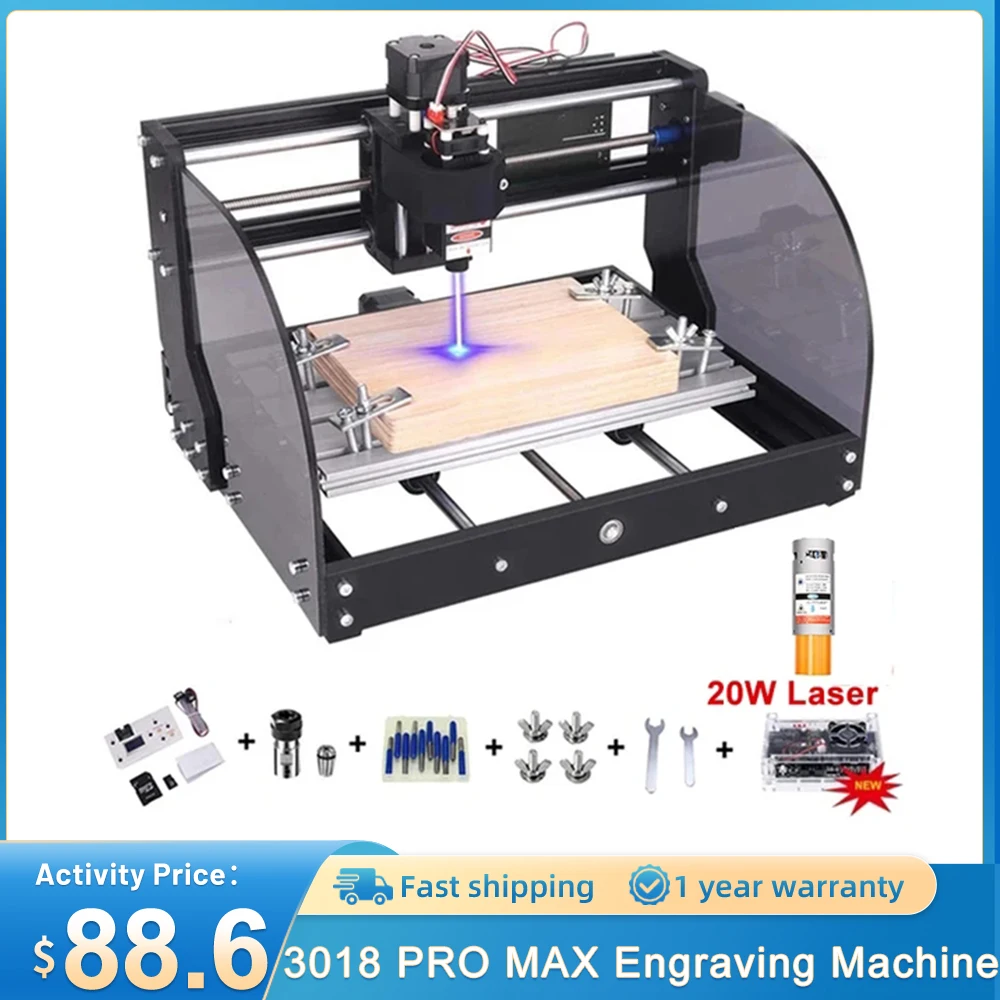 Fresadora PCB de 3 ejes, máquina de grabado láser CNC 3018 Pro Max, enrutador de madera láser, Control GRBL, máquina CNC para Metal