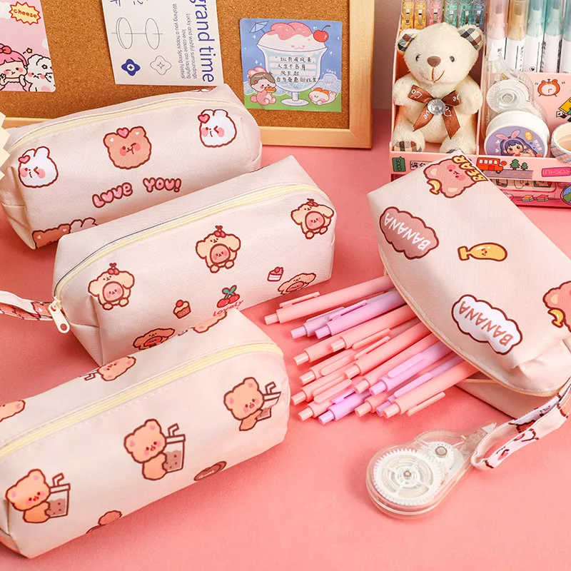 Imagem -05 - Bonito Urso dos Desenhos Animados Bolsa de Lápis Lápis Kawaii para a Escola Porta-papelaria Lápis de Grande Capacidade Material de Escritório Estudantil