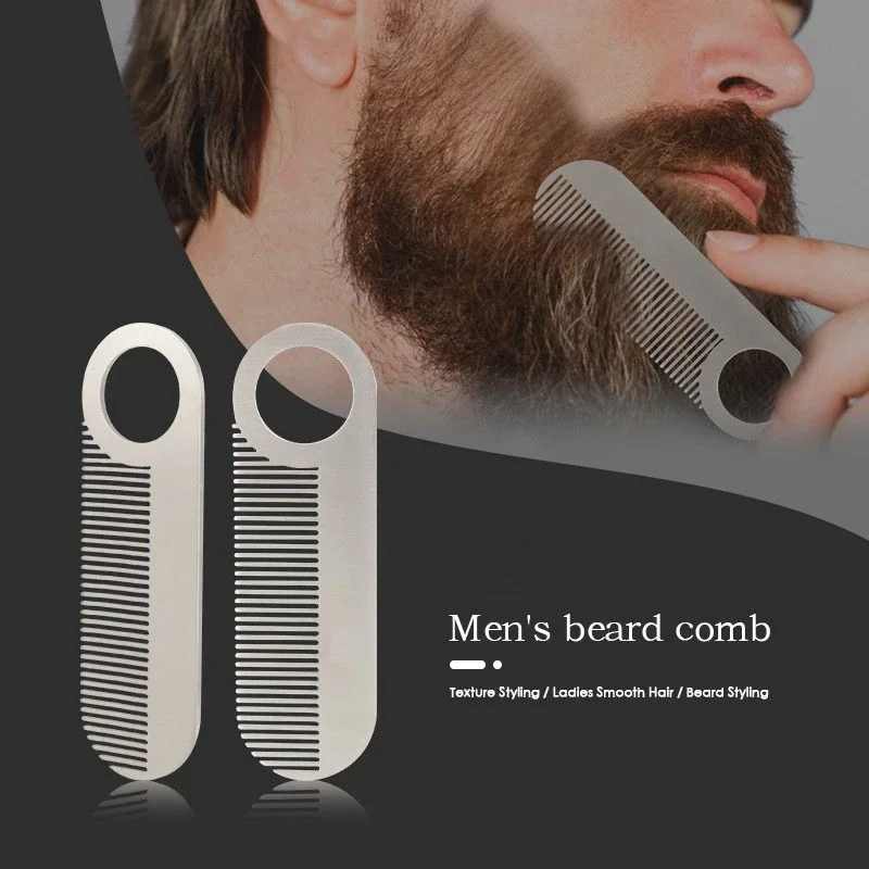 Mens Beard Comb with Stainless Steel Teeth Styling Comb for Haircut Oil Head Convenient Portable Beard Comb