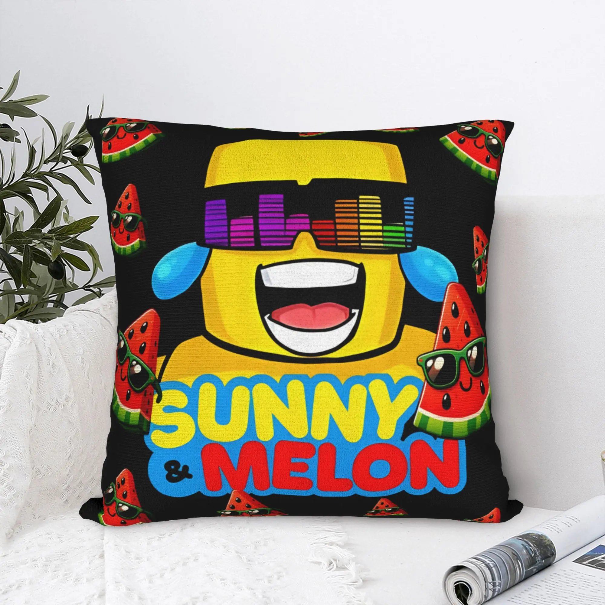 Pillow Case Sunny Surrounded By Watermelon Slices Print  Pillow Cover For Sofa Home Decoration Vintage Pillowcases