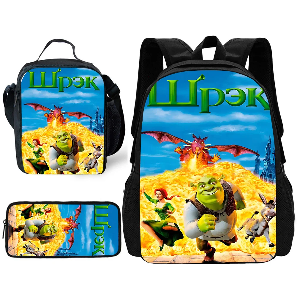 Child School Cute Anime For S-Shreks Backpack with Lunch Bags ,Pencil Bags ,School Bags for Boys Girls Best Gift