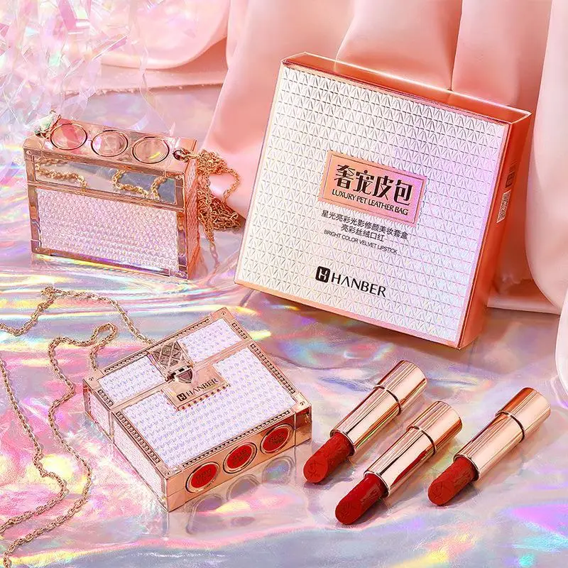 

3-color Velvet Lipstick Bag 3 Pcs Cosmetics Set Authentic Texture, Evenly Colored Easy To Apply