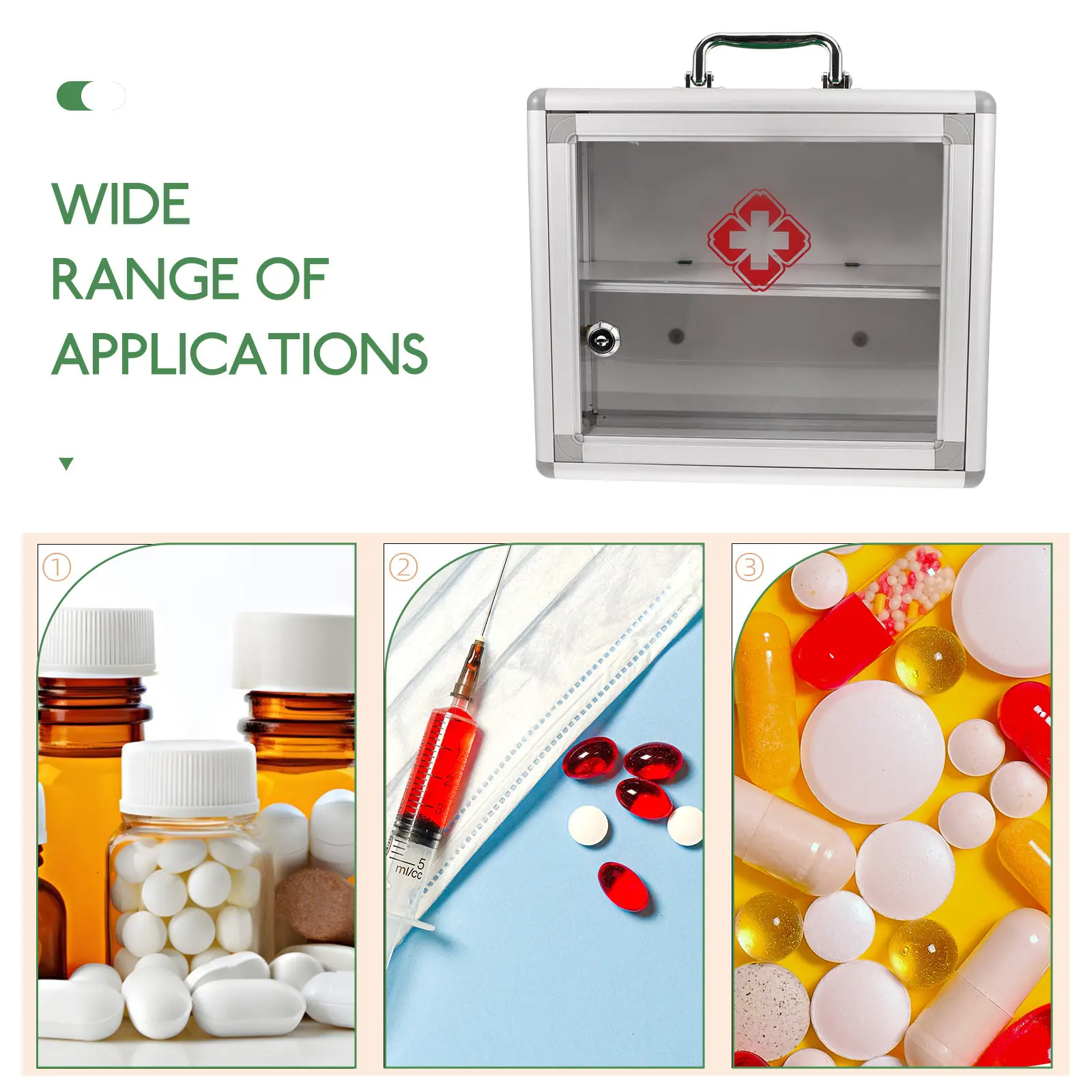 Large Capacity Wall Mounted First Aid Kit Box with Transparent Panel for Home Office Emergency Storage