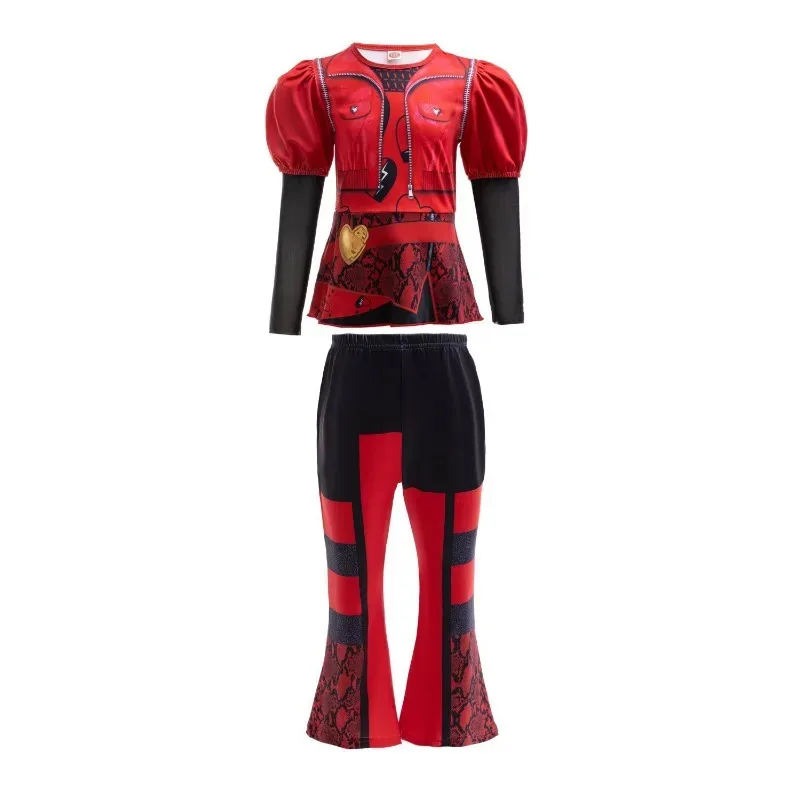 Movie D-Descendants 4 Red Costume for Kids Girls The Rise of Red Cosplay Evie Clothes Fantasia Halloween Fancy Costume Wig Set