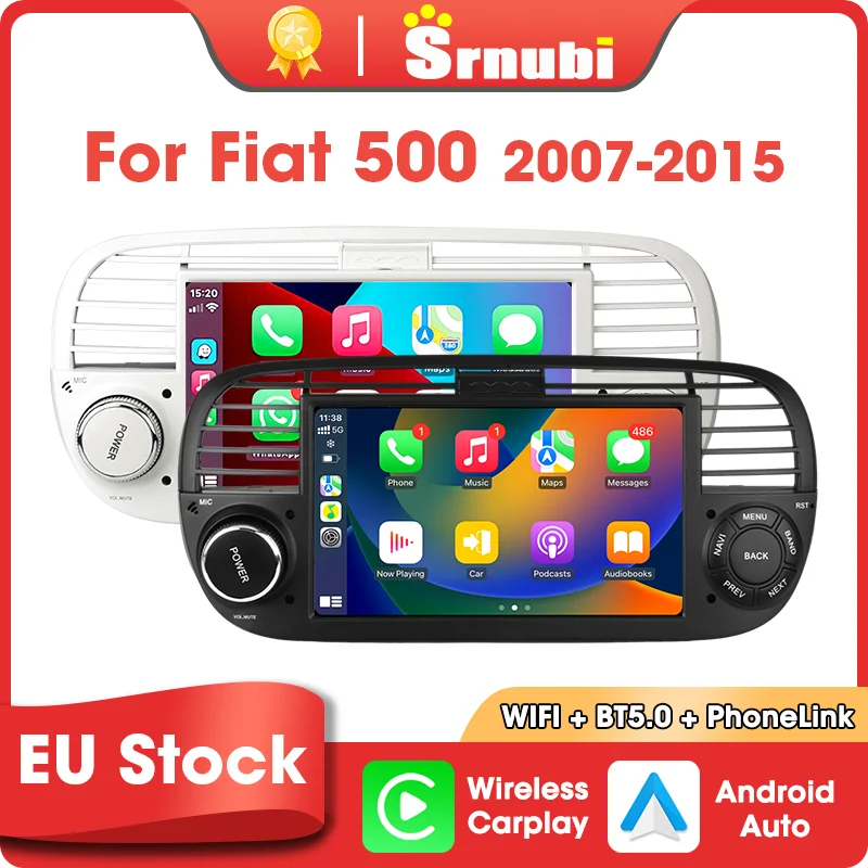 Android Auto Autoradio Stereo per Fiat 500 2007-2015 Lettore Multimediale Wireless Carplay Car Sistema Intelligente Navigazione GPS