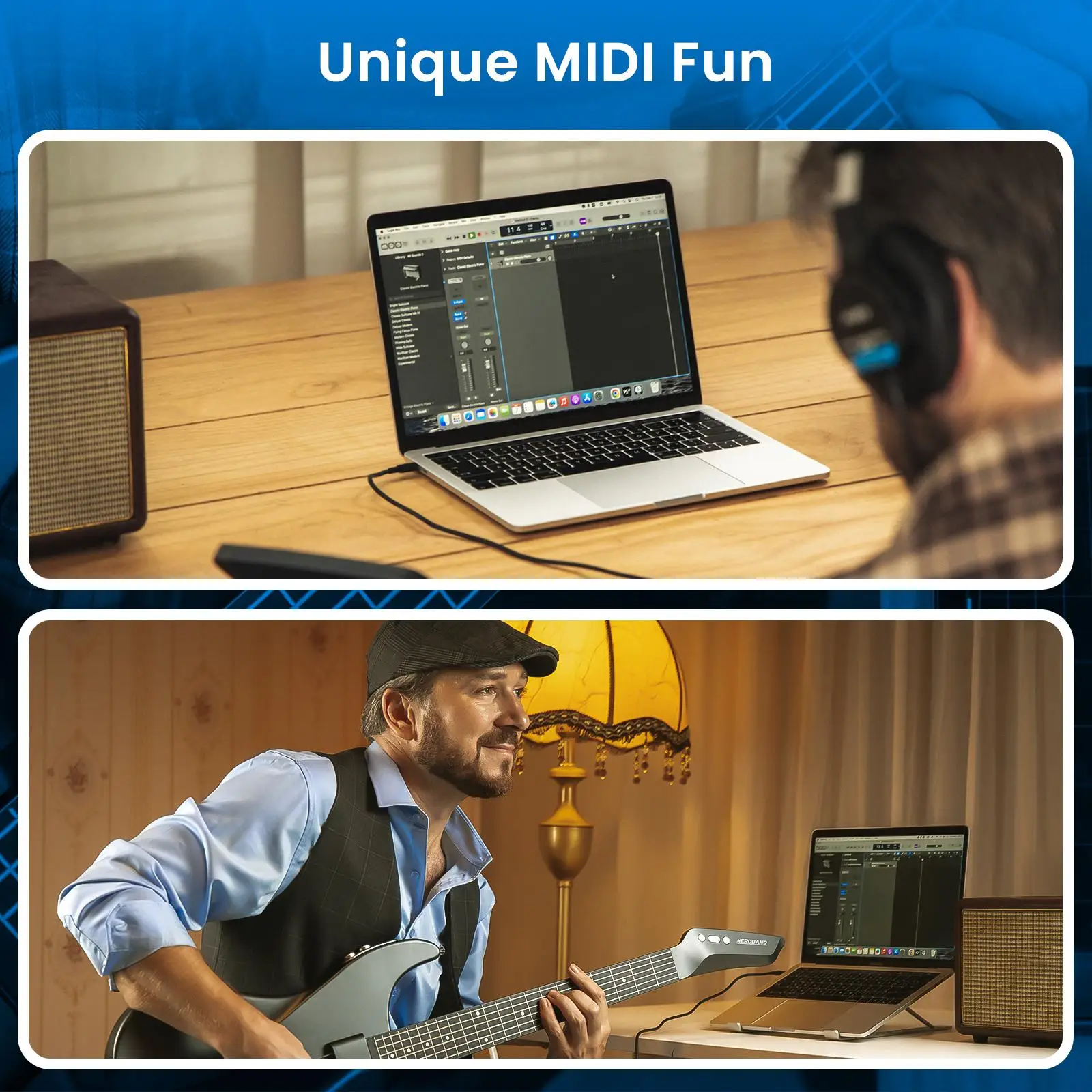 جيتار AeroBand غير مؤلم، أوتار سيليكون ذكية، بلوتوث و8 أصوات، وظيفة USB MIDI كهدية للبالغين