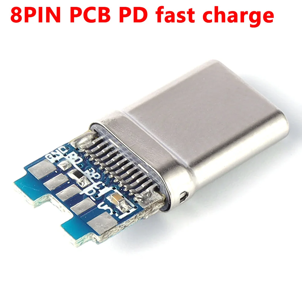 1pc 8PIN USB 3.0 Type C with plate PD fast charging Connector 8Pin male Socket receptacle Through Holes 8 Pins Support PCB Board