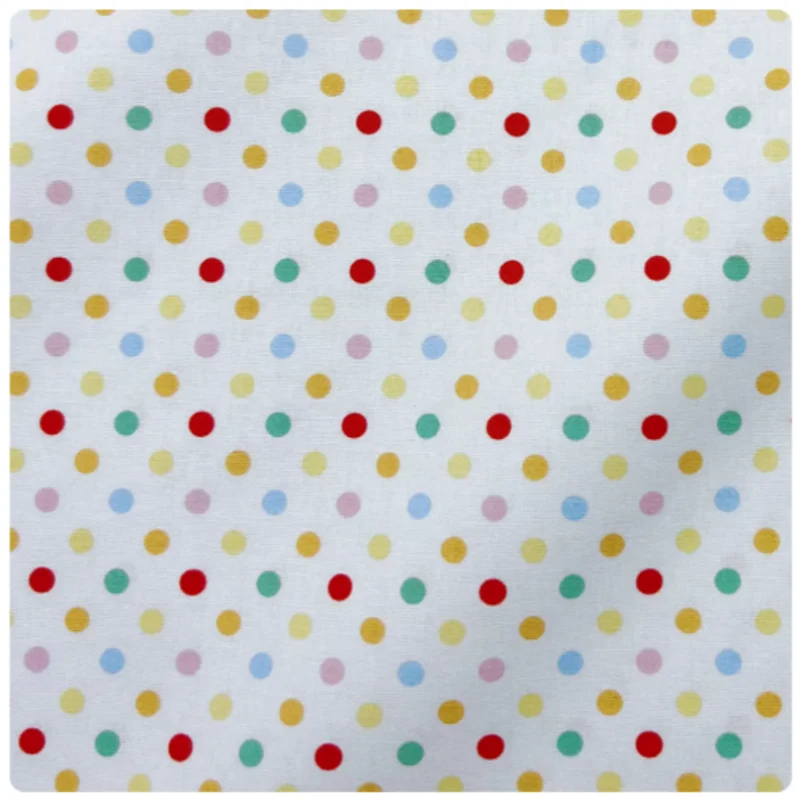 

White Bottom With Colored Round Dot Print Pure Cotton Fabric, Handmade DIY Cap, Bag, Girl Dress, Notebook Sewing Cloth, M87