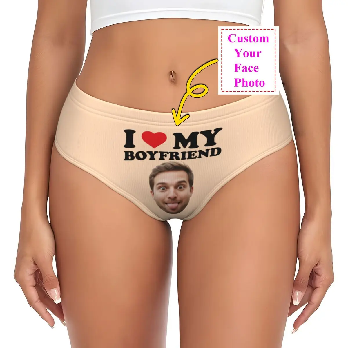 

Трусики «Я люблю своего бойфренда», эластичные трусы с индивидуальным лицом и фото, нижнее белье, подарки на день Святого Валентина, трусы для жены