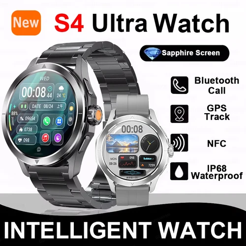 2025 nuevo S4 Ultra deporte al aire libre reloj inteligente hombres AMOLED HD pantalla NFC GPS brújula ritmo cardíaco impermeable Bluetooth llamada SmartWatch