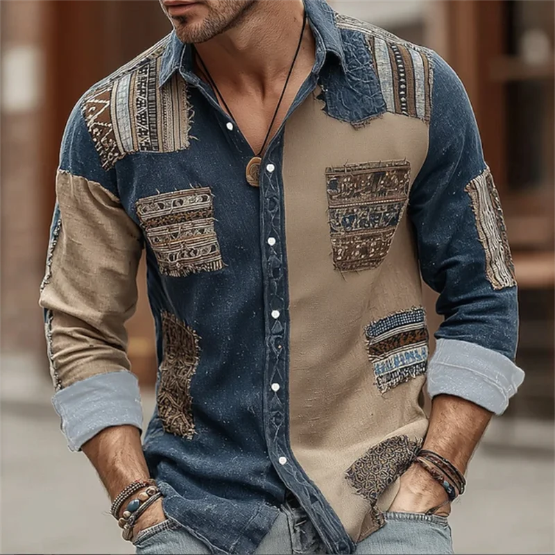 Men's Leopard Printed Shirt Vintage Outdoor Casual Holiday Lapel 3D Printed Lapel Shirt Blue Purple Brown