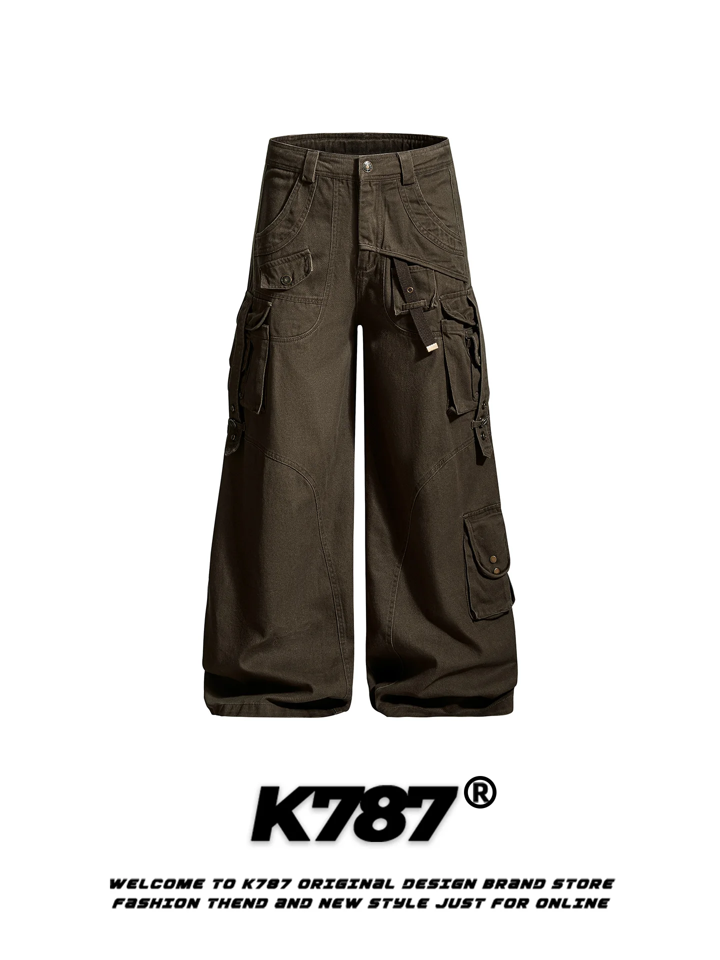 

K787 American Retro Deconstructed Multi-ket Work Pants Men's And Women's Straight Casual High Waist Draped Loose Wide Leg ...