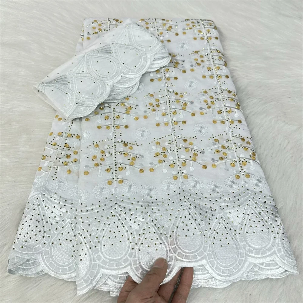 

Stones Swiss Voile Lace in Switzerland 2024 Newest Design Embroidery African Cotton Lace Fabric for Women Bridal Dresses Sewing