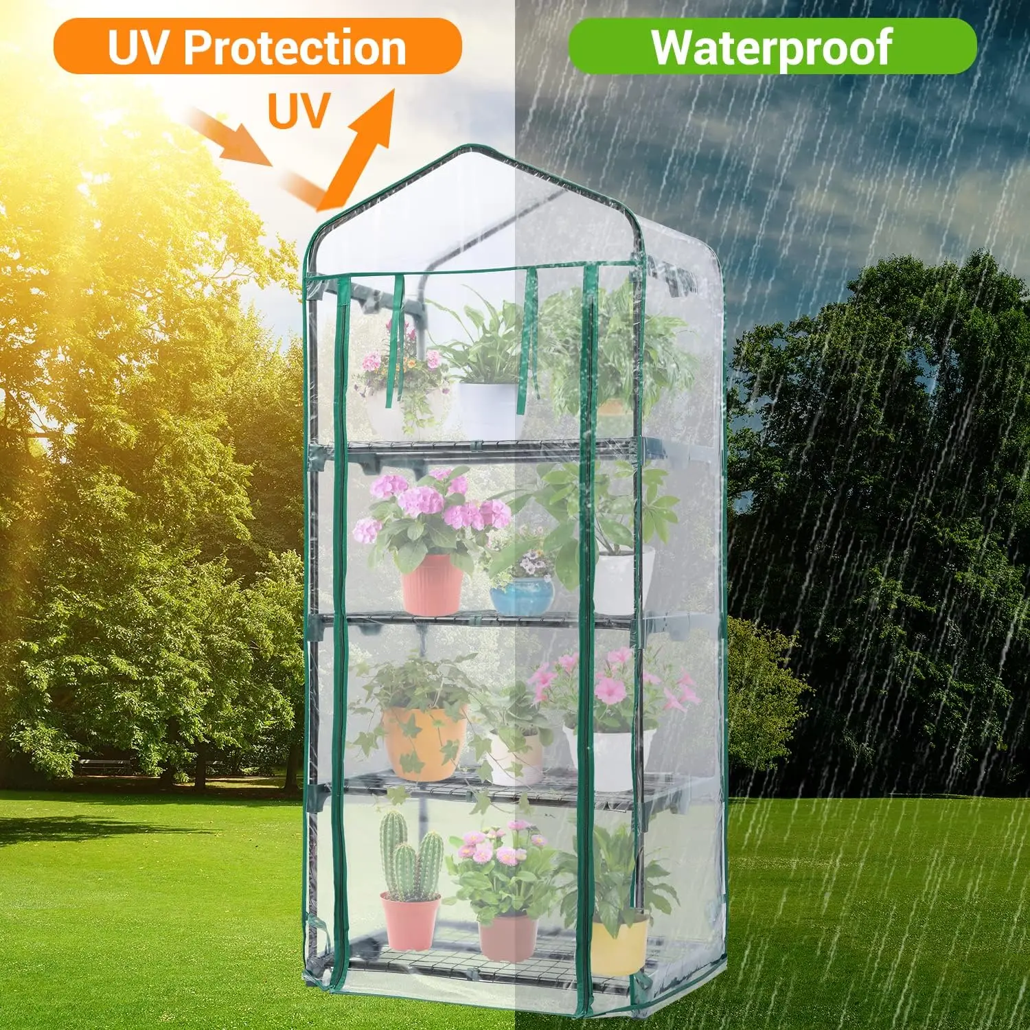 Greenhouse for Outdoors Indoor: Ohuhu Small Green House with 4 Tier Shelves, Portable Plastic