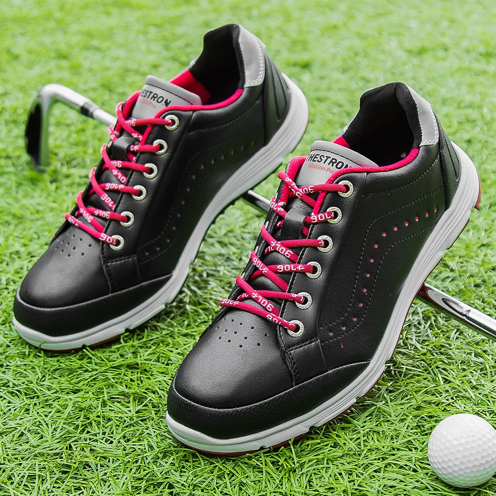 Waterproof Golf Shoes Men Red Black Outdoor Light Weight Quality Golf Sneakers Men Comfortable Walking Gym Sneakers