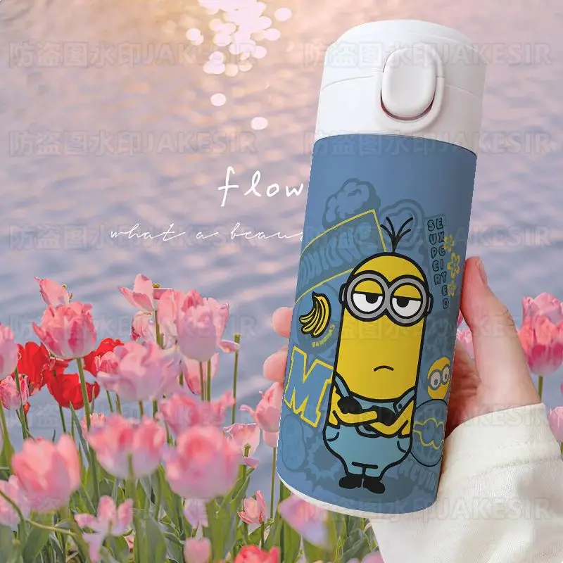 480Ml Anime Minions Thermos Cup Cartoon Cute Student Fashion Large Capacity Portable Water Bottle Kawaii Birthday Gifts Kids