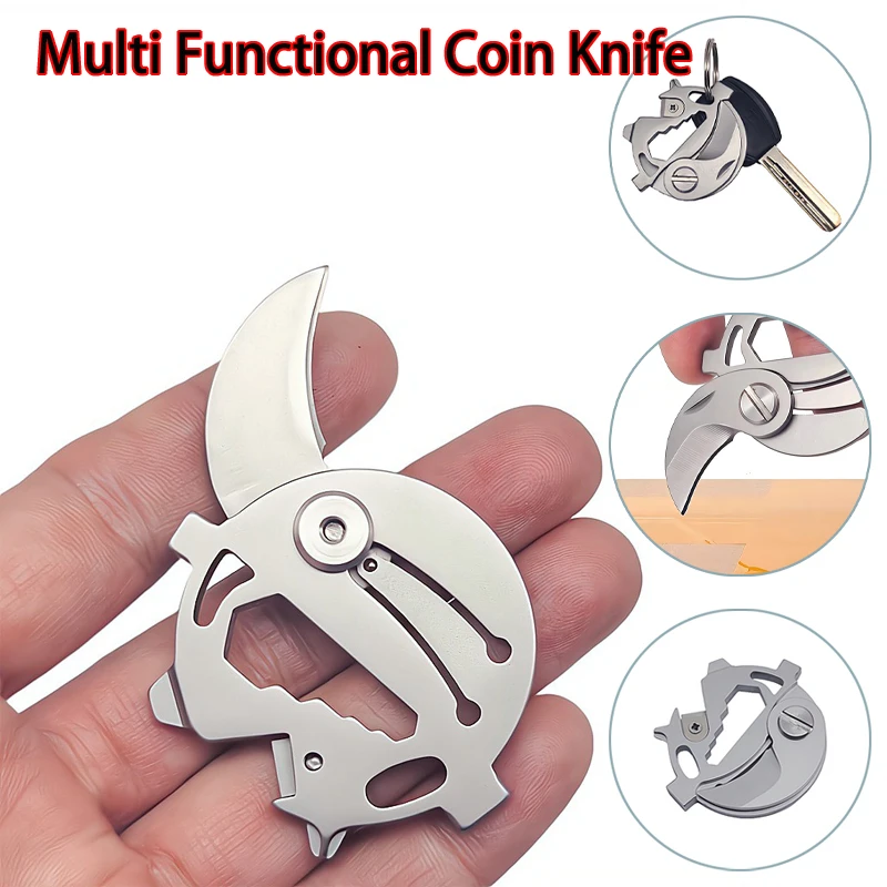 

Outdoor Multifunctional Mini Pocket Knife, Screwdriver Rope Cutter Keychain Stainless Steel Folding Blade Knives Keyring Pendant