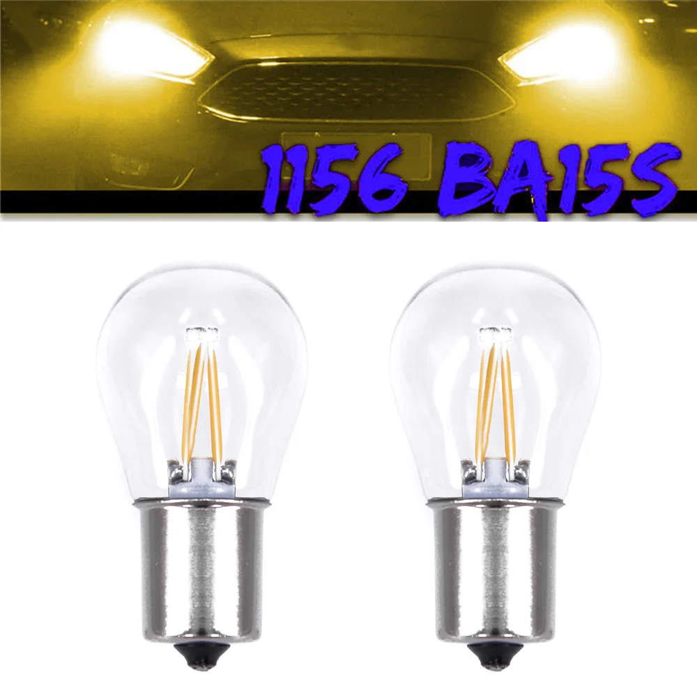 2Pcs 1156 BA15S DC8-28V LED Turn Signal Light Reverse Backup Lamp Bulb Yellow Car Boat Reverse Brake Backup Lamp Tail Light