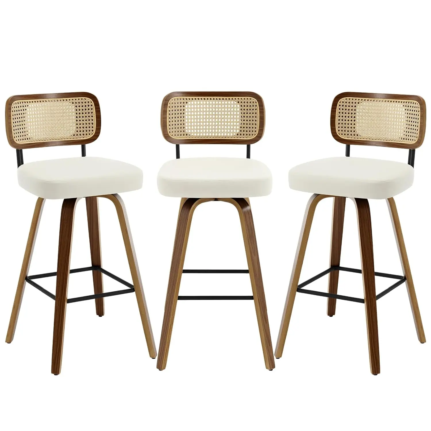 

Swivel Bar Stools Set of 3, Upholstered Faux Leather Barstools with Rattan Back, 29" Seat Height Bar Chairs for, Customized