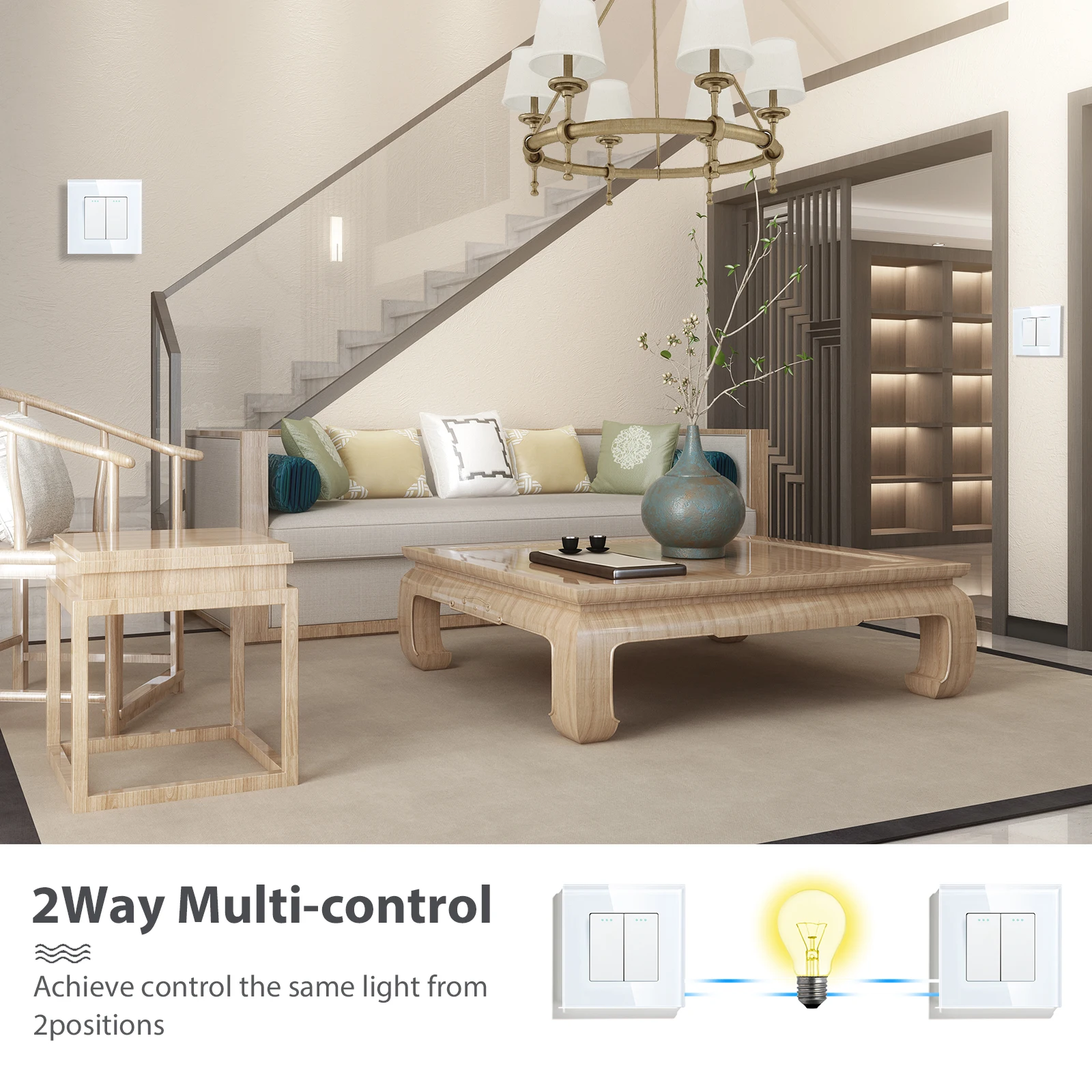 Bseed EU Standard 1/2/3Gang 2Way Mechanical Button Switch Black White Wall Switches With Crystal Glass Panel Home Improvement