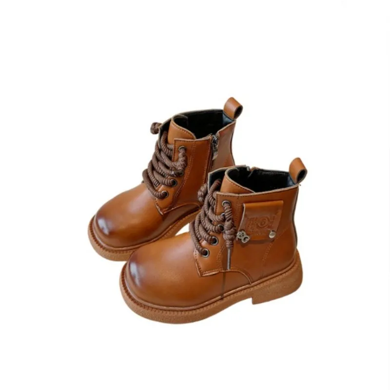 

2025 autumn winter New fashion girls' riding boots medium high school children's students' velvet short boots boys' casual boots