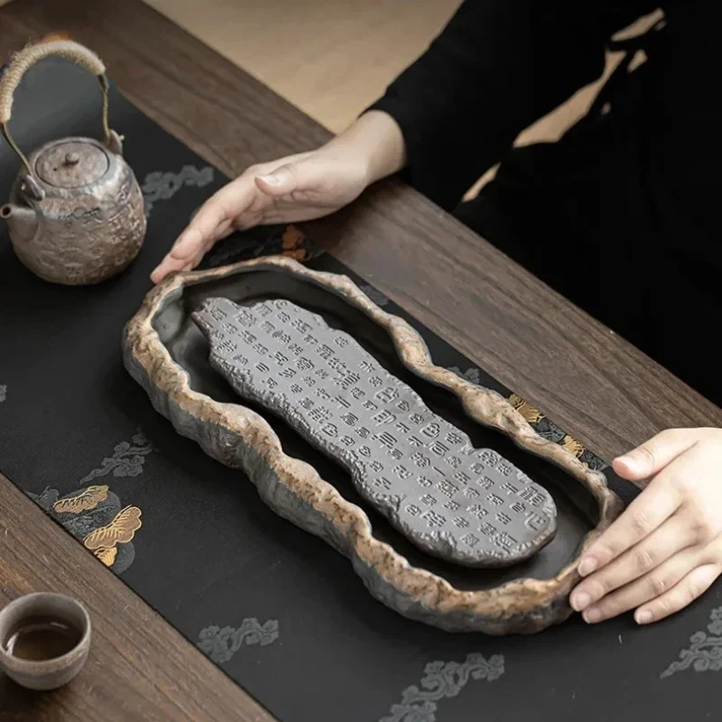 

Creativity Tray Heart Sutra Tea Board Chinese Retro Pot Tray Ceramic Pot Bearing Dry Brewing Table Water Storage Type Teaware