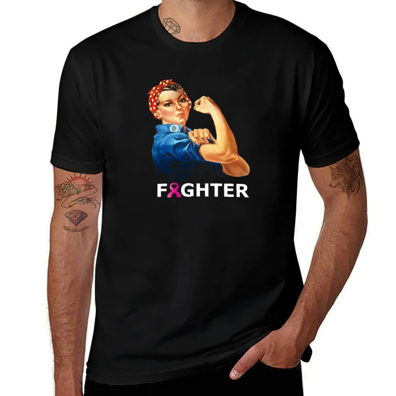 

Breast Cancer Fighter! Rosie the Riveter shirt T-Shirt t shirts for man pack cotton man t shirts for men casual T-Shirt