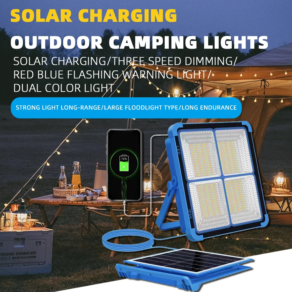 Portable Camping Light Tent Lamp USB Rechargeable LED Solar Flood Light Outdoor Waterproof Work Repair Lighting Emergency Lights