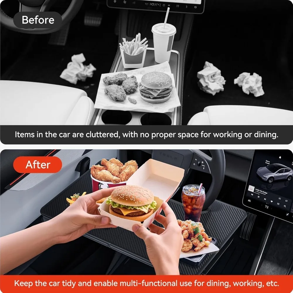 For Tesla Model Y 3 YL Multifunctional Steering Wheel Tray Table Car Desk Laptop Stand Seat Gap Organizer for Dining Work - view 5