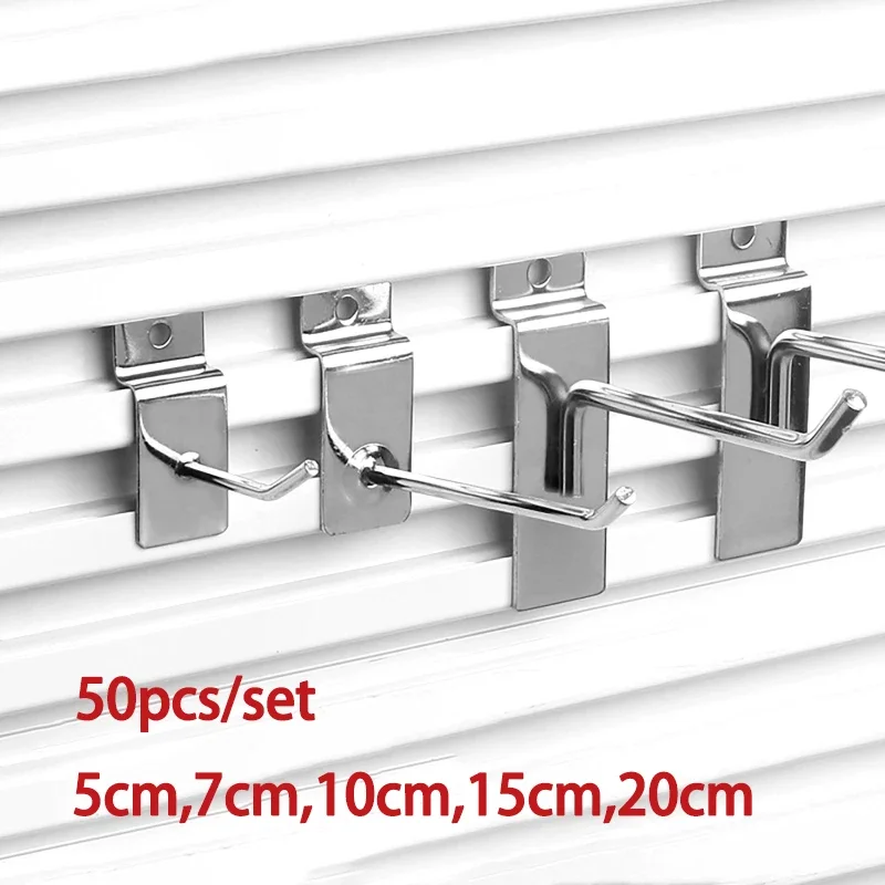 50PCS Slat Wall Hooks Heavy Duty Utility Hooks Grid Metal Slat Shelves Sorting Garage Storage Organizers Clothes Rack Display