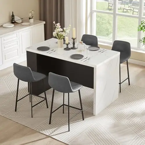 61 x 31 Inch Large Kitchen Island Table, Whole Board of Tabletop | Modern Imitation Marble Heavy Duty Counter Height