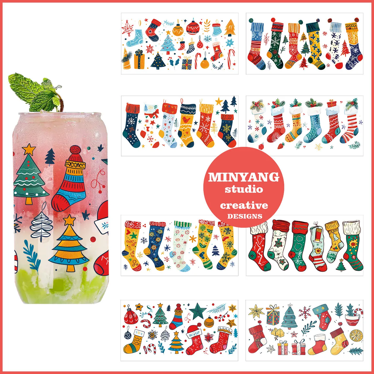 

Christmas decorations peel waterproof DIY Decals 3D transfers uvdtf crystal stickers 16oz uv dtf cup wraps for Libbey Glasses