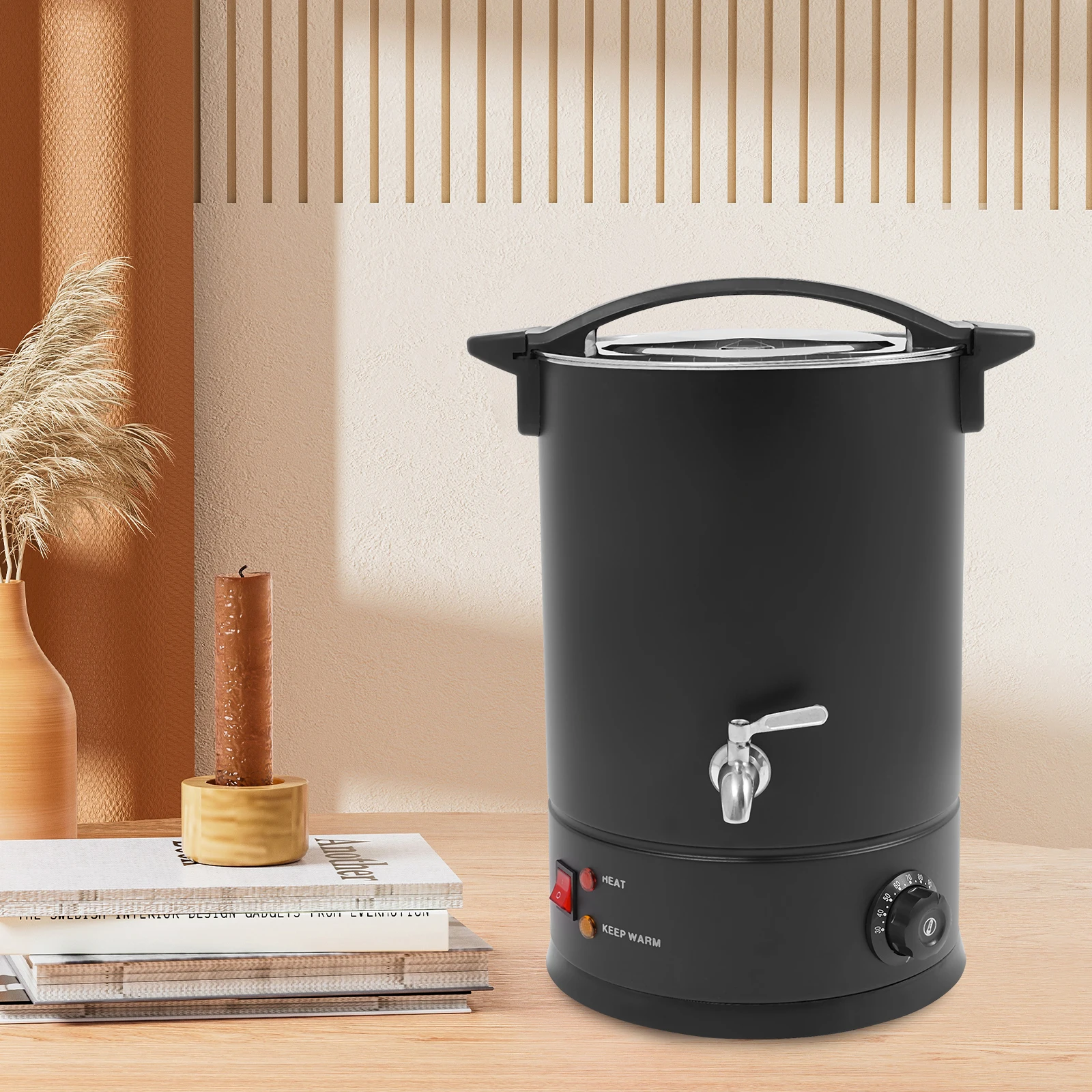 Macchina per scaldacera elettrica con isolamento a doppio strato da 1800 W per fusione di cera nera da 12 litri con controllo del termostato per la produzione di candele