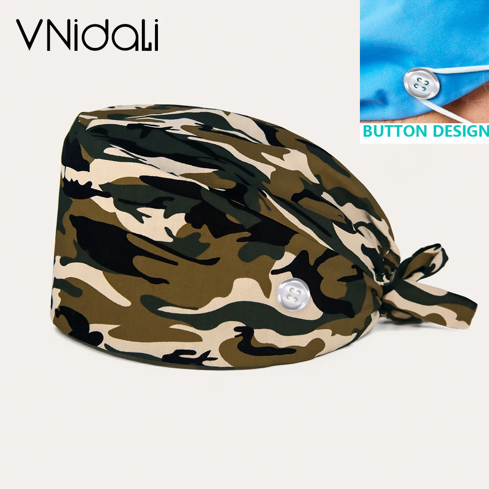 camouflage pattern printing Scrub Cap Working Hat surgery cap nurse operating room cap with button Dental clinic nursing cap