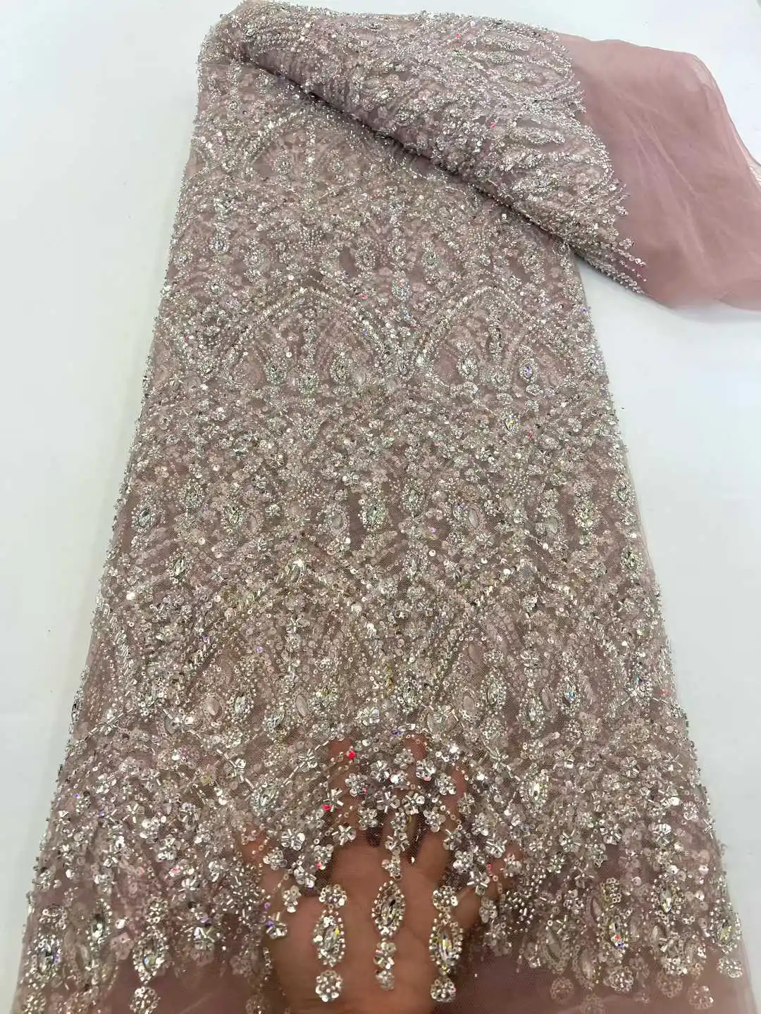 

Роскошная африканская нигерийская кружевная ткань с тяжелыми блестками и бисером, 2026, высококачественная французская сетчатая кружевная ткань для свадебного платья невесты