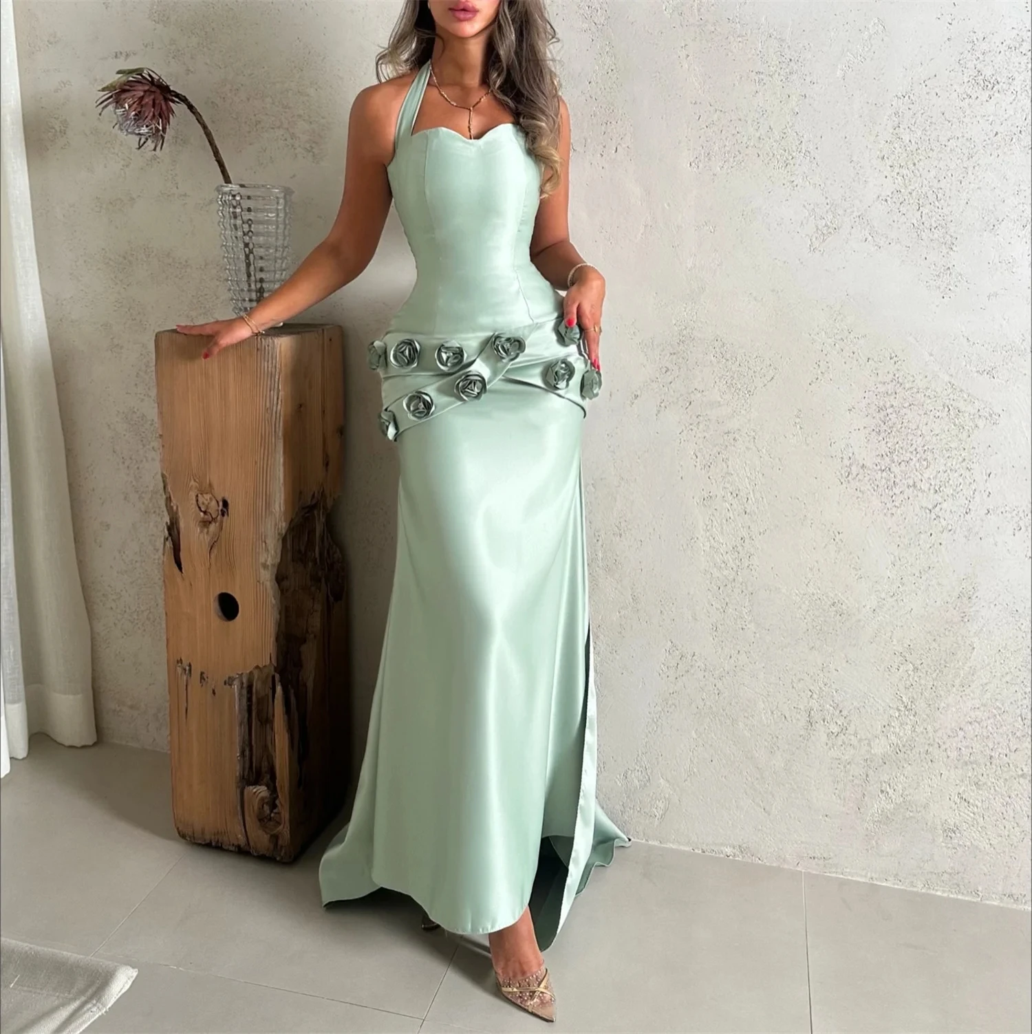 Menthe licou Floral longue sur mesure Occasion robe robes de soirée Pastrol unisexe Jersey rétro dubaï saoudien arabe bal personnalisé