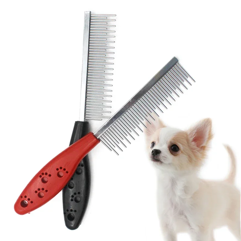 Stainless Steel Dog Comb Pet Hair Removal Shedding Pin Long and Short Tooth Steel Needle Dog Comb for Cat Cleaning Grooming Tool