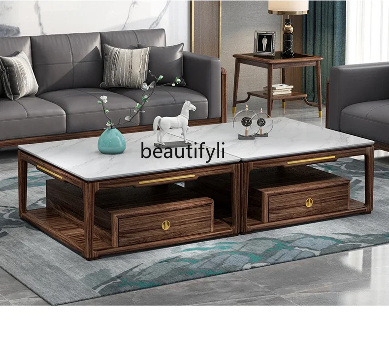 V Ugyen Wood Solid Wood Tea Table Combination New Chinese Style Living Room Furniture Rock Board Kung Fu Tea Table