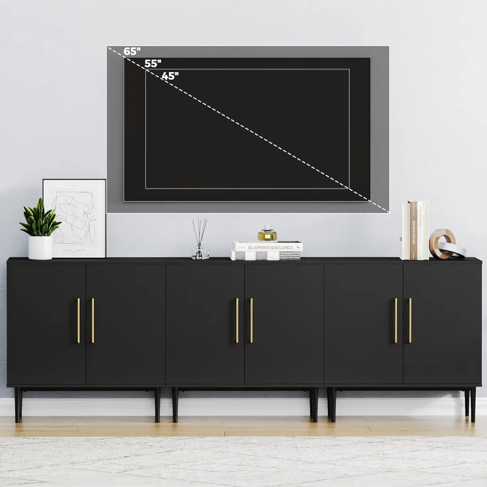 Modern Storage Cabinet, Free Standing Buffet Cabinet, Black Sideboard ,Wood Accent Cabinet for Living Room (1, Black)