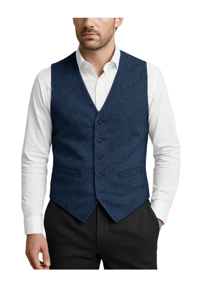 

Advanced Plus Size Suit Vest Men's Herringbone Pattern Single Breasted Slim Fit Business Casual Workwear Wedding Groomsman Dress
