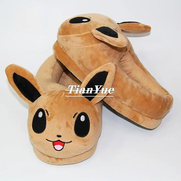 Cute Pokemon Eevee Warm home adult's slippers soft Stuffed Pussy Christmas Gift Toys for Christmas 26cm