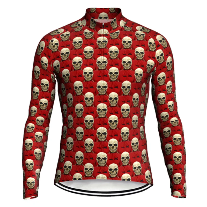 

Top Rider Bicycle Clothes, Long Sleeve Jacket, Bike Sweater, Road Cycling Coat, Red, Skull, Cycling Shirt, Wear Cloting Jersey