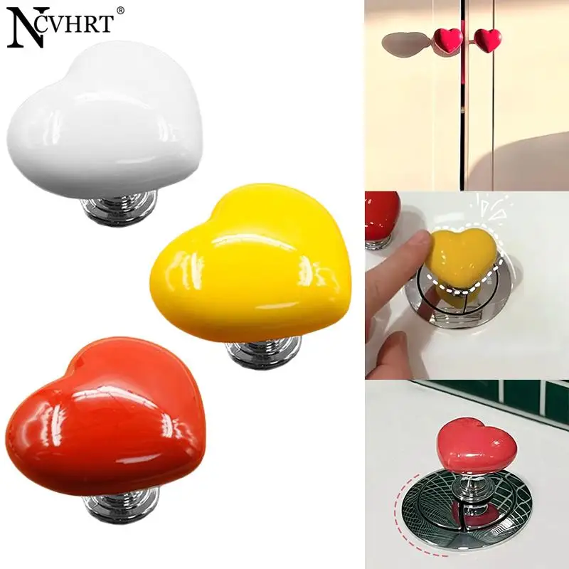 1/2Pcs Colorful Heart Shaped Toilet Press Button Water Tank Push Switch Nail Art Assistant Cabinet Door Drawer Handle Accessory