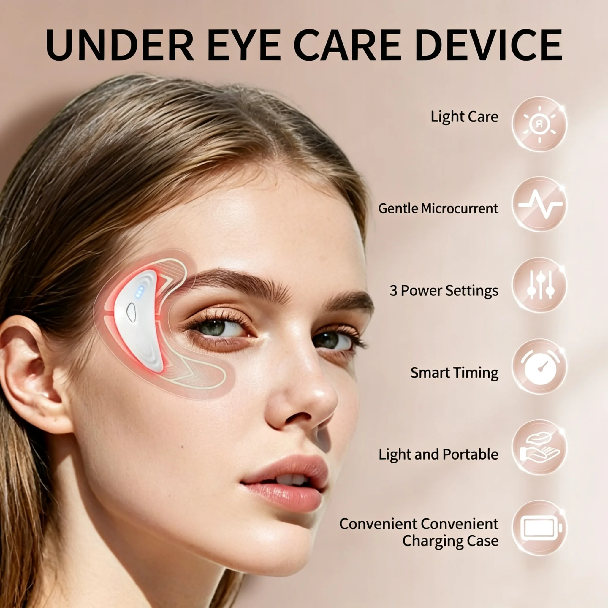 Portable Red Light Eye Massager Under Eye Patches Skincare Massage Device for Dark Circles Puffiness Fine Lines & Skin Firming