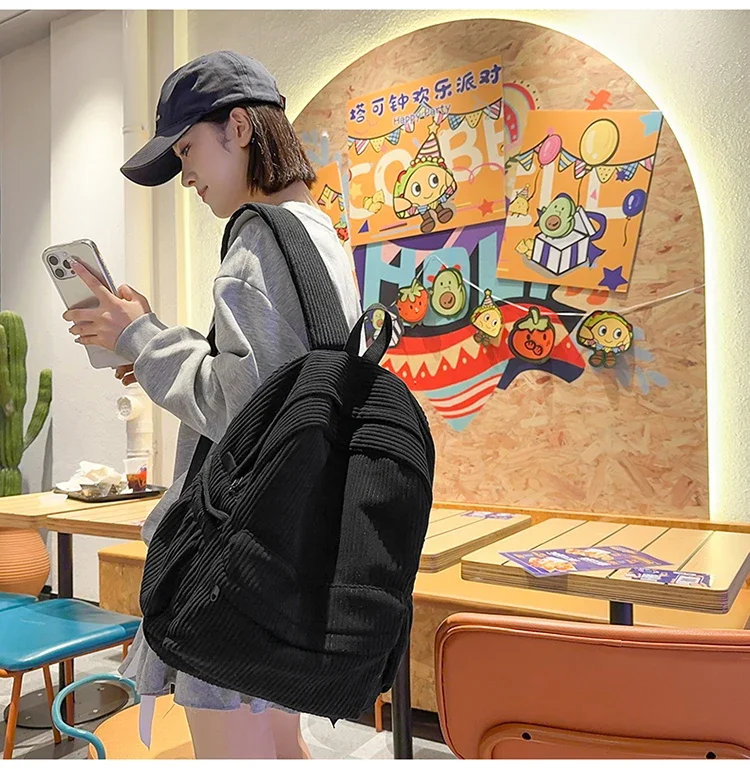 Solid Nylon Soft Sewing Thread Zipper School Bags 2026 High Quality Large Capacity Bags Corduroy Casaul Softback Youth Backpack