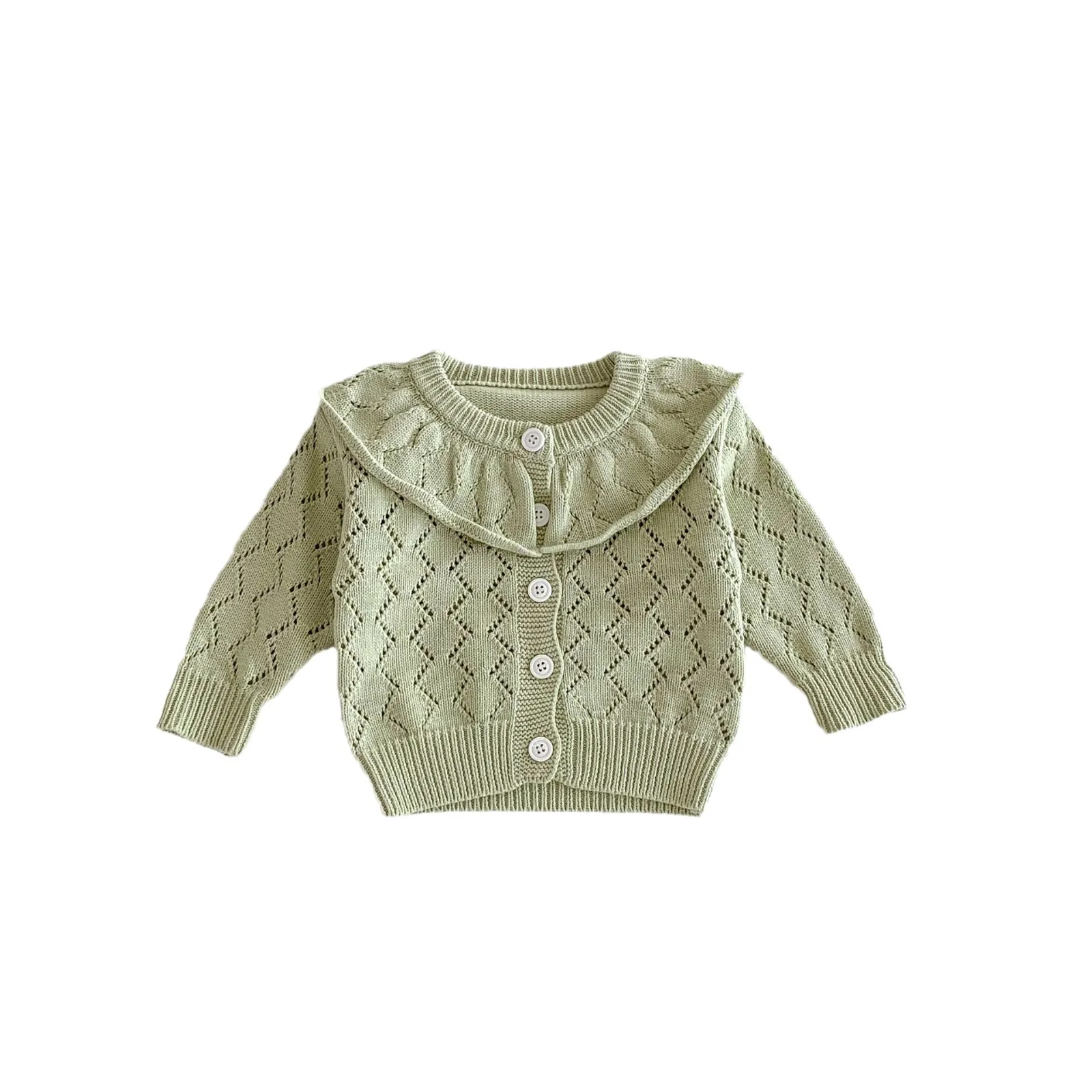 Autumn 0-3 Year Old Baby Girl Sweater Hollow Cotton Yarn Knit Ruffle Collar Long Sleeve Infant Girls Coat Toddler Girls Outfit